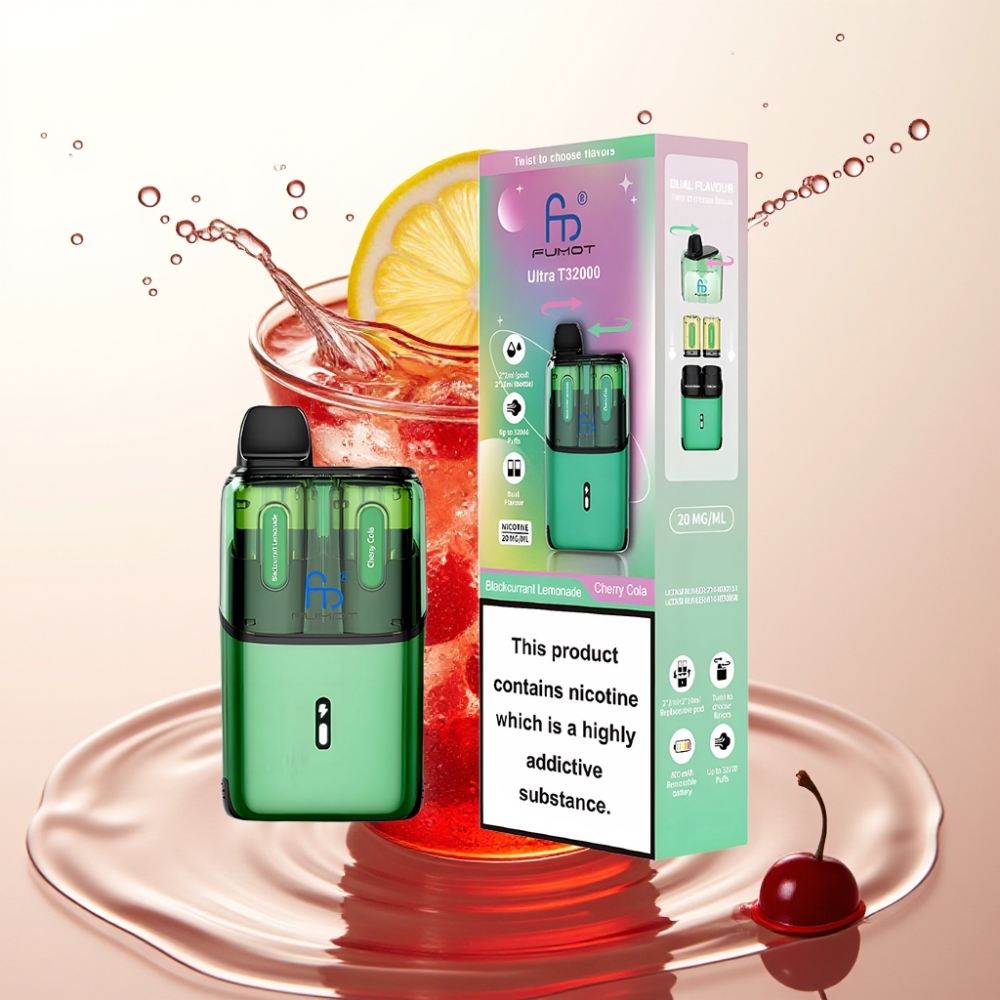 Fumot Ultra T32000 Enkratna E-cigareta Črni ribez limonada - Češnjeva kola | 32000 potegov, 24ml e-tekočine, 800mAh, Type-C, 20mg nikotina, Mesh coil
