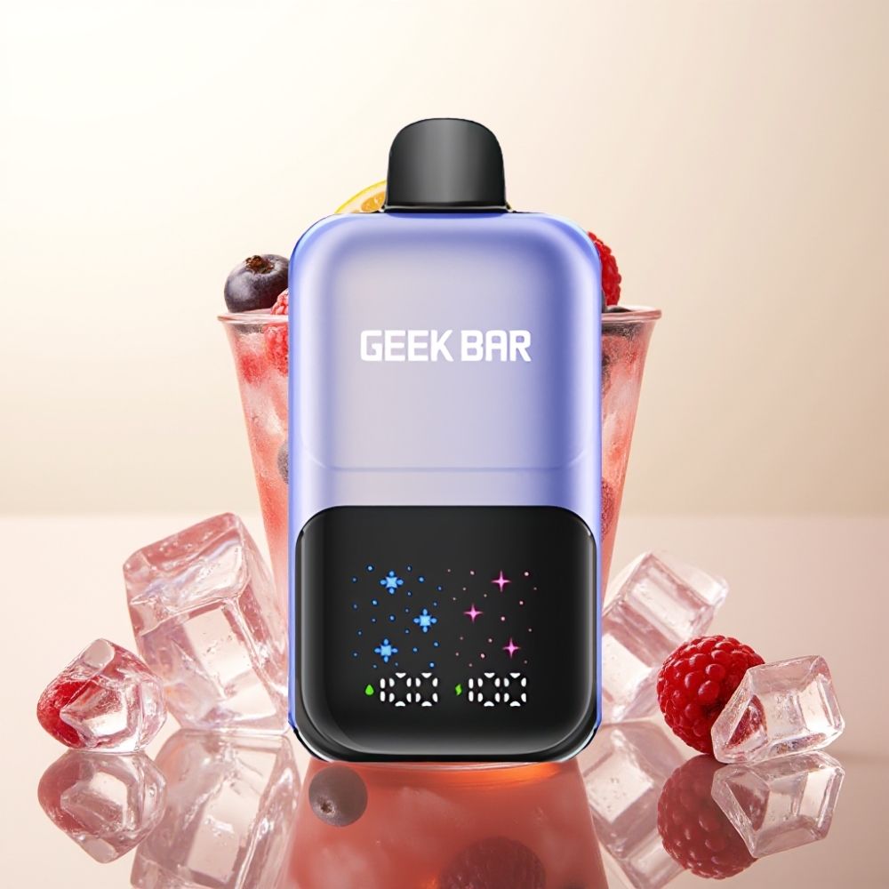 GEEK BAR 2GO 20ml 50000 Puffov Dvostopenjski E-cigareti z Mešanimi Jagodami in Ledom – Interaktivni Zaslon, 3 Nivoji Okusa, Polnjenje