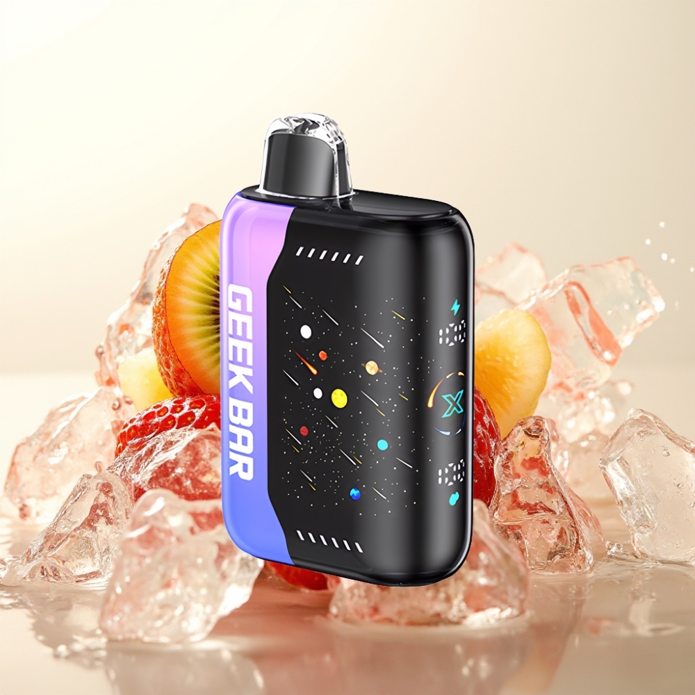 GEEK BAR Pulse X 42K Puffs Meteor Edition Jagoda-Kivi Led s 3D Ukrivljenim Zaslonom, Dvojno Mrežno Tuljavo
