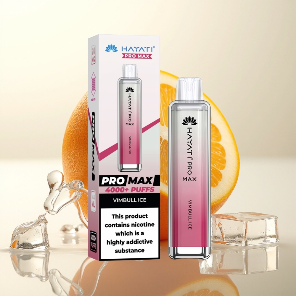 Hayati Pro Max 4000 Ponovljivih Vdihov Enkratna E-Cigareta Vimbull Ice | 1400mAh, 2ml/10ml, 2%/5% Nikotin, Dual 1.1 Ohm, LED, Kristalni Videz