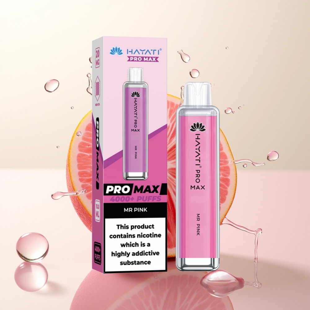 Hayati Pro Max 4000 Potezov Enkratna E-cigareta Mr Pink | 2ml/10ml, 1400mAh, 1.1 Ohm, LED, Kristalni Videz