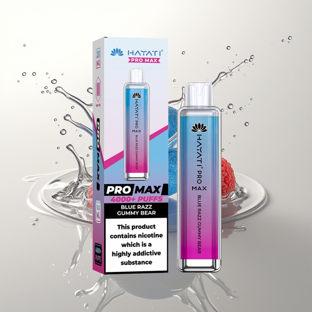 Hayati Pro Max 4000 Puffov Enkratna E-cigareta Blue Razz Gummy Bear – 1400mAh, 2ml/10ml, Dual Mesh Coil, LED, Kristalni Videz