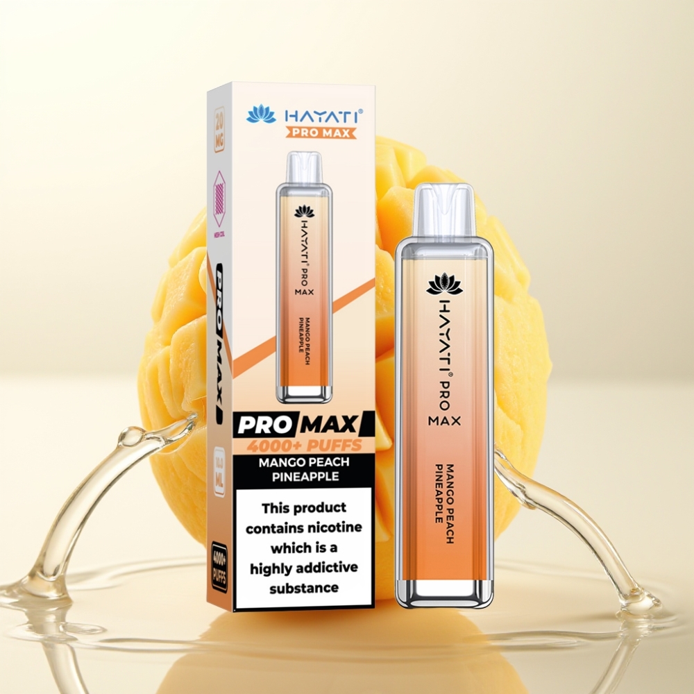 Hayati Pro Max 4000 Puffov Enkratna E-cigareta Mango Breskeva Ananas | Dual 1.1 Ohm Mesh Coil | 1400mAh | LED | Kristalni Videz | Polnljiva