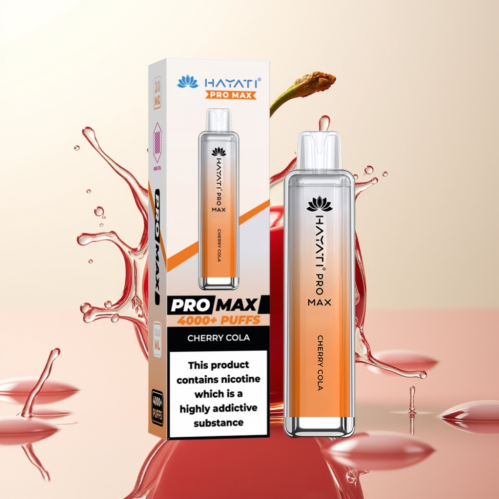 Hayati Pro Max 4000 Puffs Enkratna E-Cigareta Češnjeva Kola | 2ml/10ml, 2%/5% Nikotin, 1400mAh, LED, Dual 1.1 Ohm, TPD