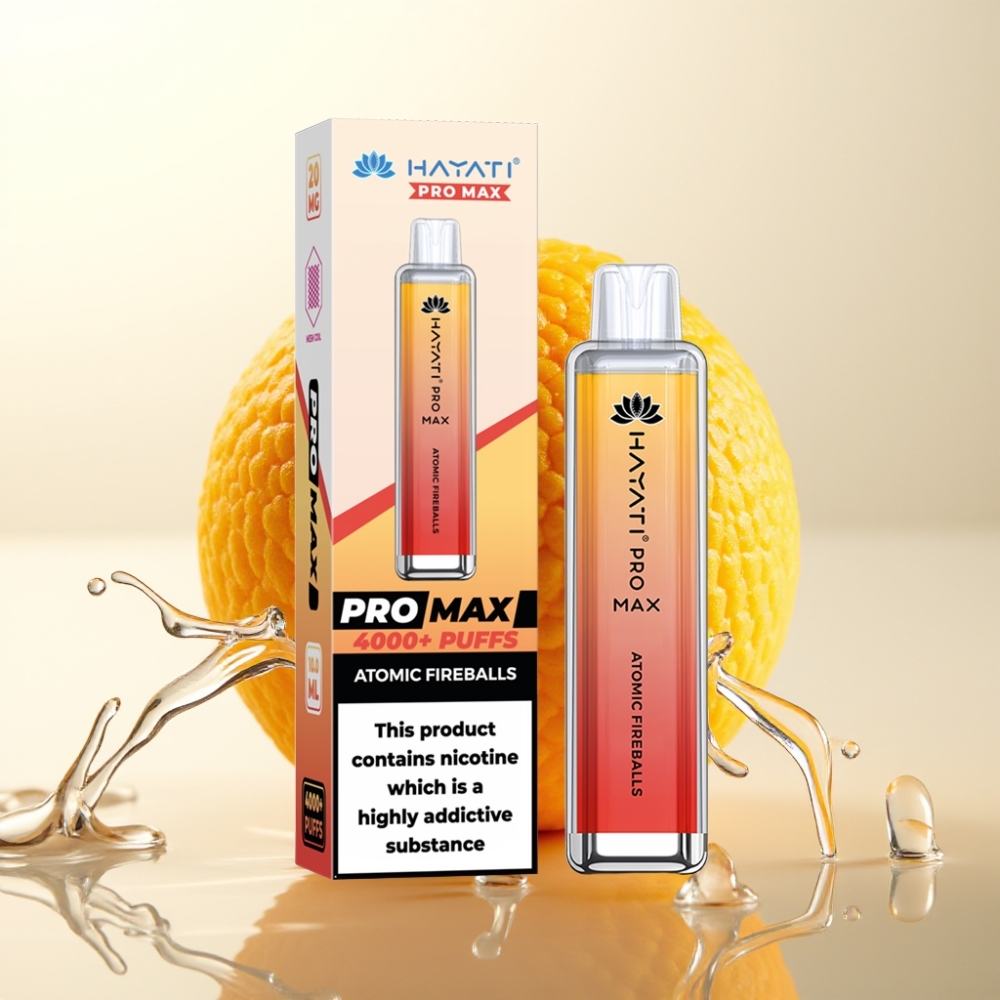Hayati Pro Max 4000 Puffs Enkratna E-cigareta Atomic Fireballs – 2ml/10ml, 1400mAh, 2%/5% Nikotin, Dual 1.1 Ohm, LED, TPD
