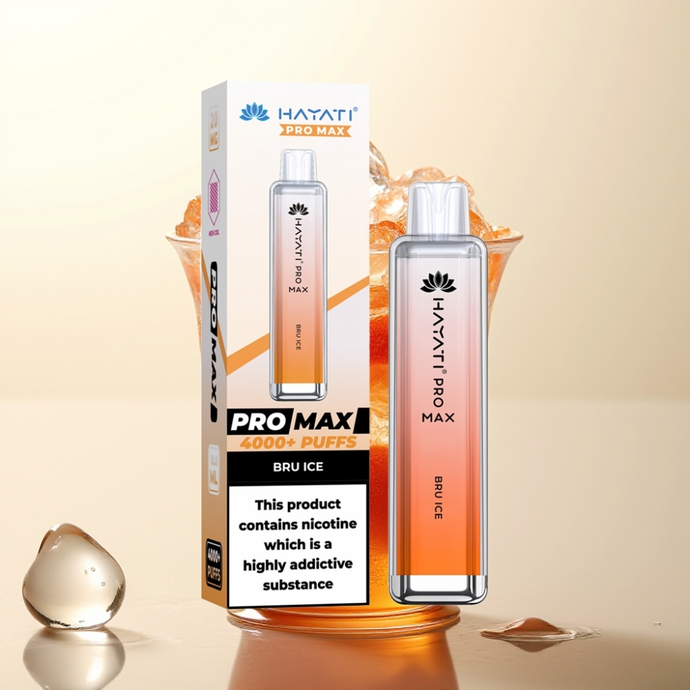 Hayati Pro Max 4000 Puffs Enkratna E-cigareta Bru Ice – 1400mAh, Dual 1.1 Ohm, Kristalni Videz, Polnljiva