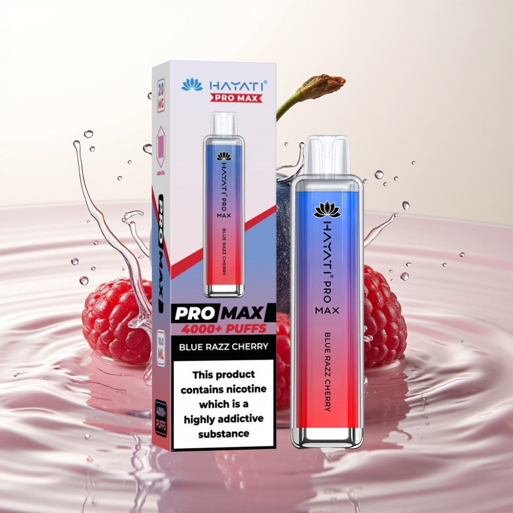 Hayati Pro Max 4000 Puffs Enkratna E-cigareta Modra Malina Češnja | 1400mAh, 10ml, 2%/5% Nikotin, LED, TPD