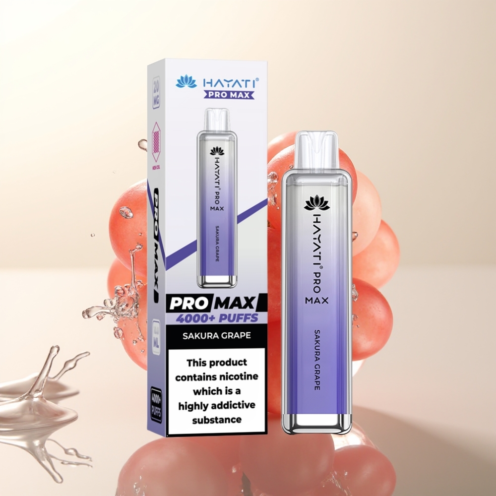 Hayati Pro Max 4000 Puffs Enkratna E-cigareta Sakura Grozdje | 1400mAh, 2ml/10ml, Dual 1.1 Ohm, LED, Kristalni Izgled, TPD