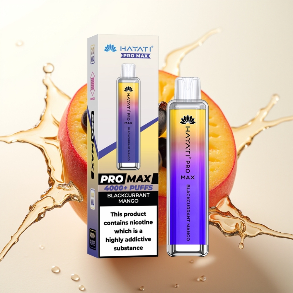 Hayati Pro Max 4000 Puffs Enkratna E-cigareta Črni ribez in mango | 5% Nikotina | 1400mAh Baterija | LED Osvetlitev | TPD-Compliance