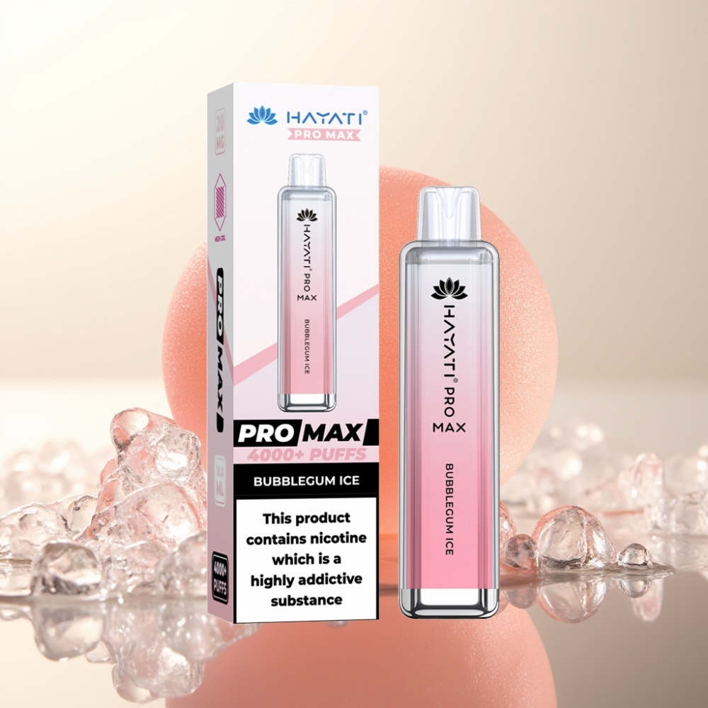 Hayati Pro Max 4000 Puffs Enkratna Vapa Bubblegum Ice – 1400mAh Baterija, Dual 1.1 Ohm, LED, TPD