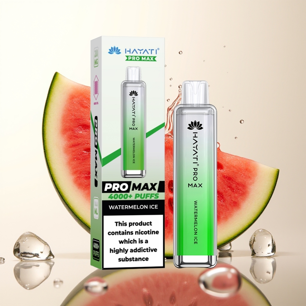 Hayati Pro Max 4000 Puffs Enkratna Vapa Lubenica Led – 1400mAh, 2%/5% Nikotin, Ovoj Dual 1.1 Ohm, LED, Polnljivo