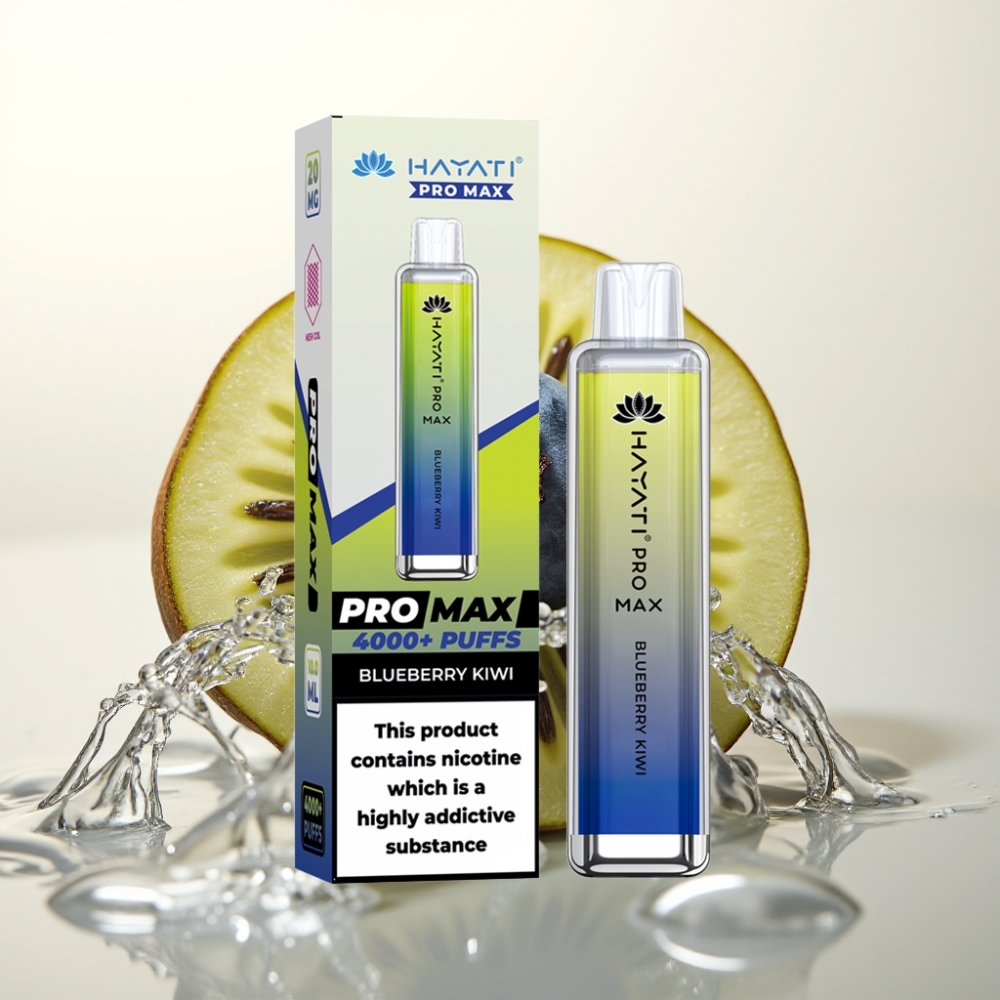 Hayati Pro Max 4000 Pufi Enkratna E-cigareta z Rešljivim Akumulatorjem – Borovnica/Kivi | 1400mAh, 2ml/10ml, 2%/5% Nikotin, LED, TPD