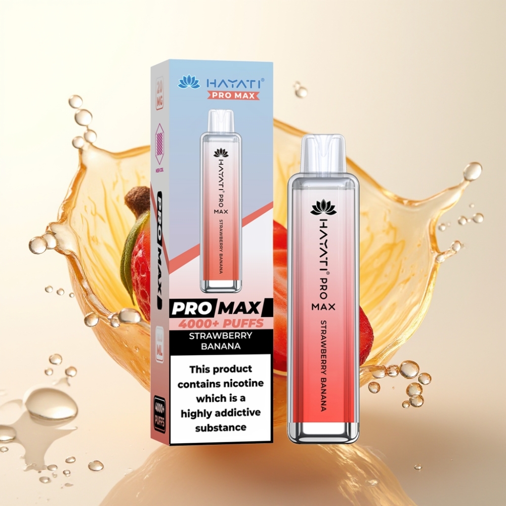 Hayati Pro Max 4000 Pufi Enkratna Vape Jagoda Banana - 1400mAh, 2ml/10ml, 2%/5% Nikotin, LED, Polnljivo