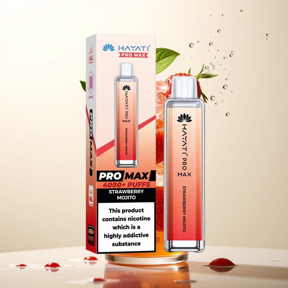 Hayati Pro Max 4000 Pufov Enkratna E-cigareta Jagodni Mojito – 1400mAh, 2ml/10ml, Dvojna 1.1 Ohm Mrežna Tuljava, LED, Kristalni Izgled