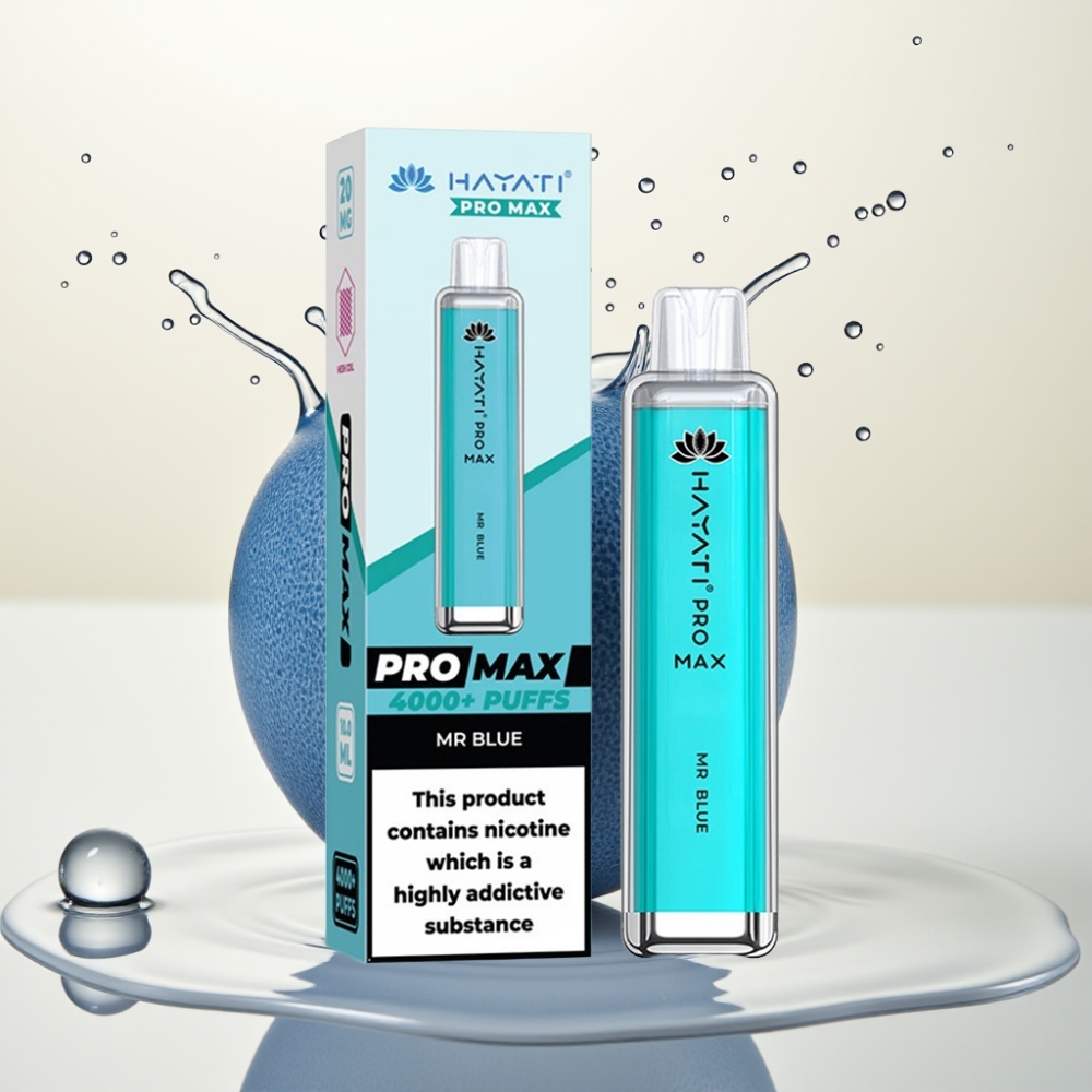 Hayati Pro Max 4000 Pufov Enkratna E-cigareta Mr Blue – 2ml/10ml, 1400mAh, 2%/5% Nikotin, Dual 1.1 Ohm, LED, Kristalni Izgled