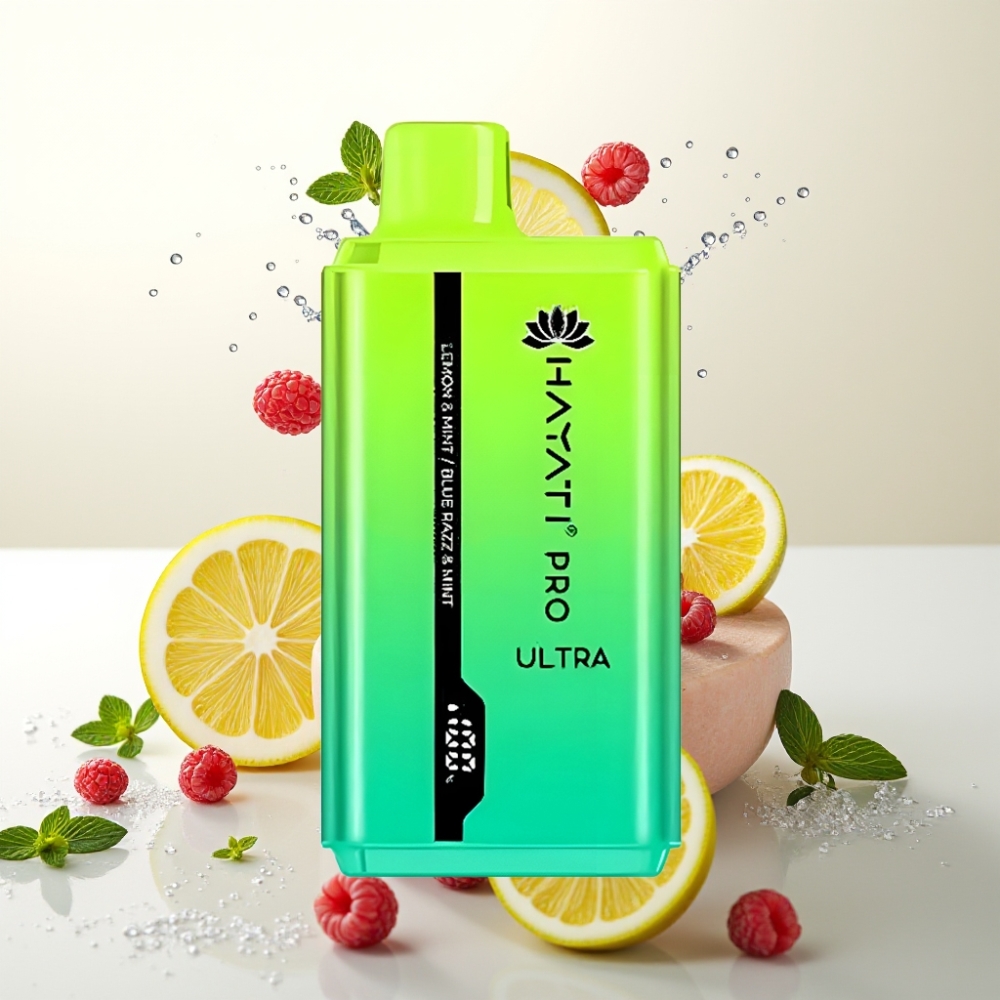 Hayati Pro Ultra 15000 Pof Dispozabilni Vape Limona & Meta Modra Malina & Meta | 15000+ Pofov | 850mAh | 2×12ml | 2% Nikotina | 49 Okusov
