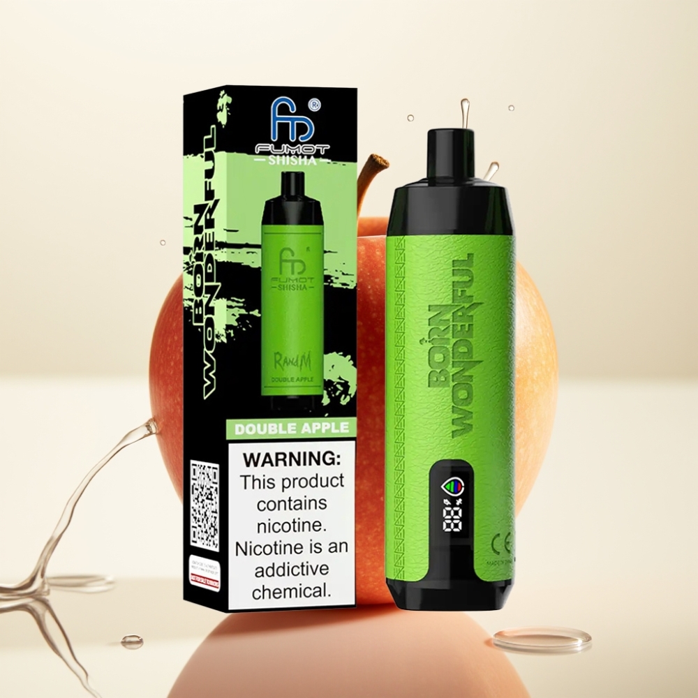 RandM Fumot Shisha 10000 Puffov Disposable Vape Dvojno Jabolko – LED, 18ml E-tekočina, 850 mAh, Type-C, 0.5% Nikotina