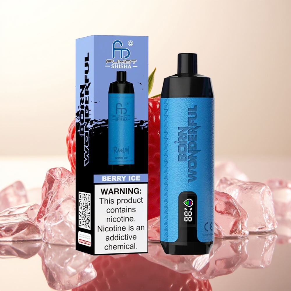 RandM Fumot Shisha 10000 Pufi Enkratna Vape Jagoda Led – LED Indikator, 18ml E-tekočina, 850 mAh Baterija, 0.6ohm Mesh Coil, Type-C, 0.5% Nikotin