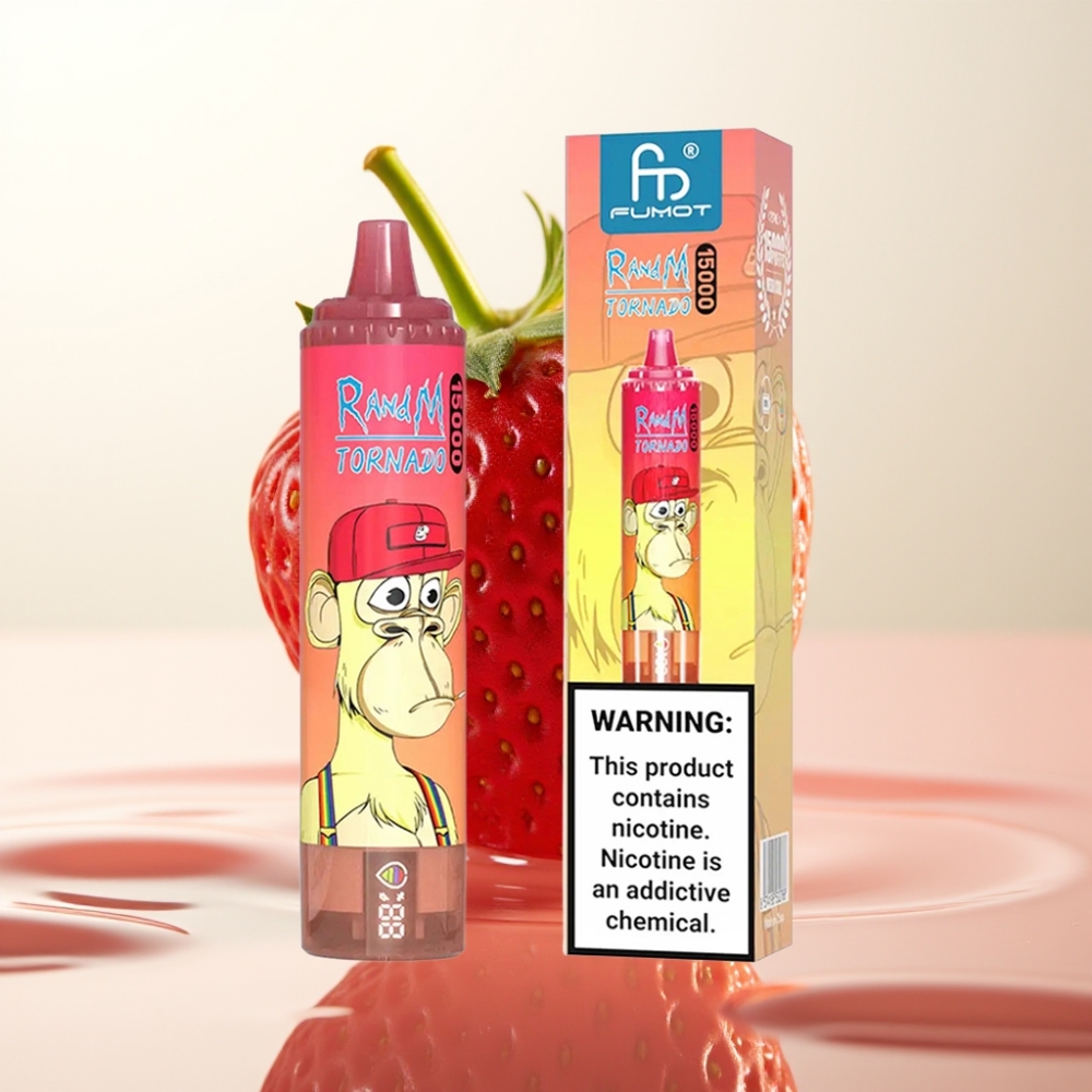 RandM Fumot Tornado 15000 Pofov Enkratna Vape Jagoda Red Bull – 25ml, 850mAh, LCD, Type-C, Mesh Coil, 0/2/3/5% Nikotin