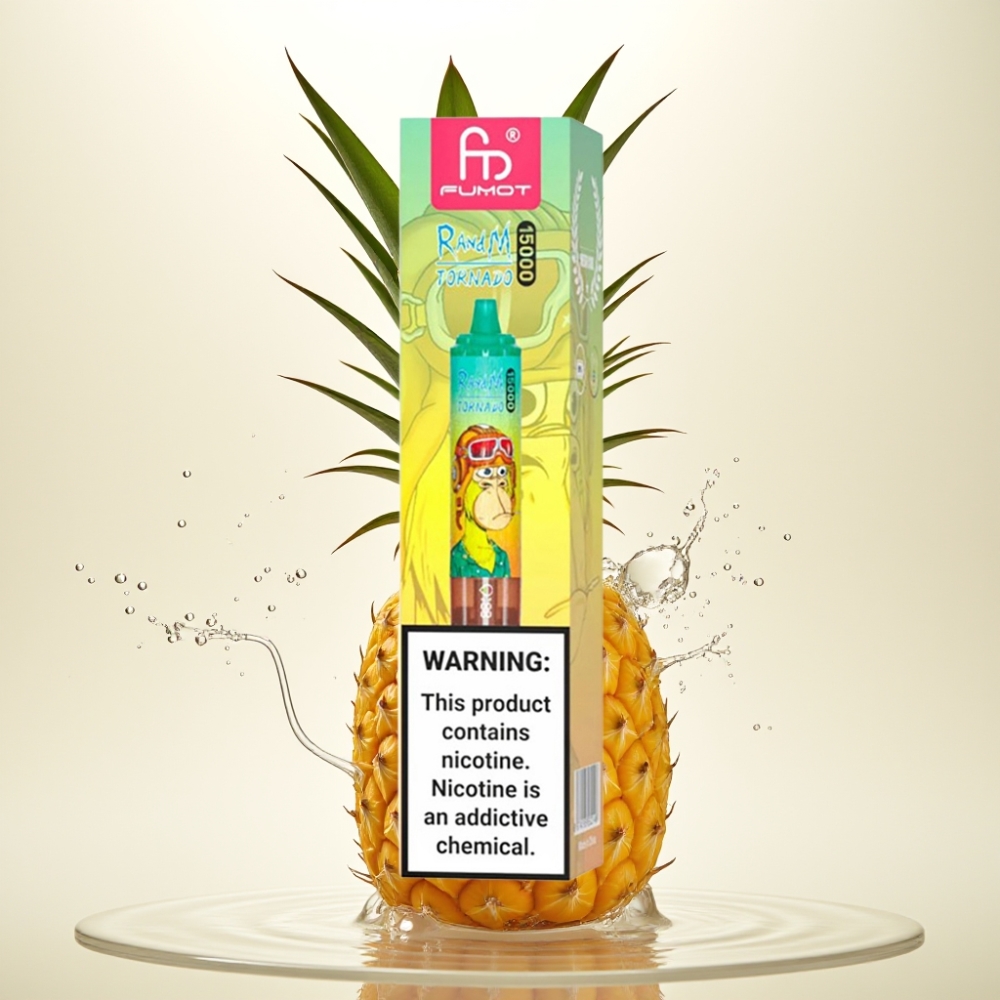 RandM Fumot Tornado 15000 Pofov Enkratni Vape Ananas Led (25ml, 850mAh, 0.9 Ohm, Mesh, LCD, Type-C)