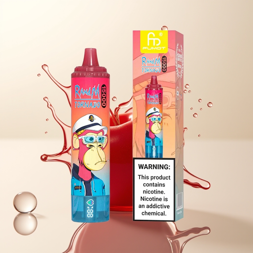 RandM Fumot Tornado 15000 Pufi Enkratna E-cigareta Češnja – 25ml, 850mAh, Mesh Coil, LCD, Type-C