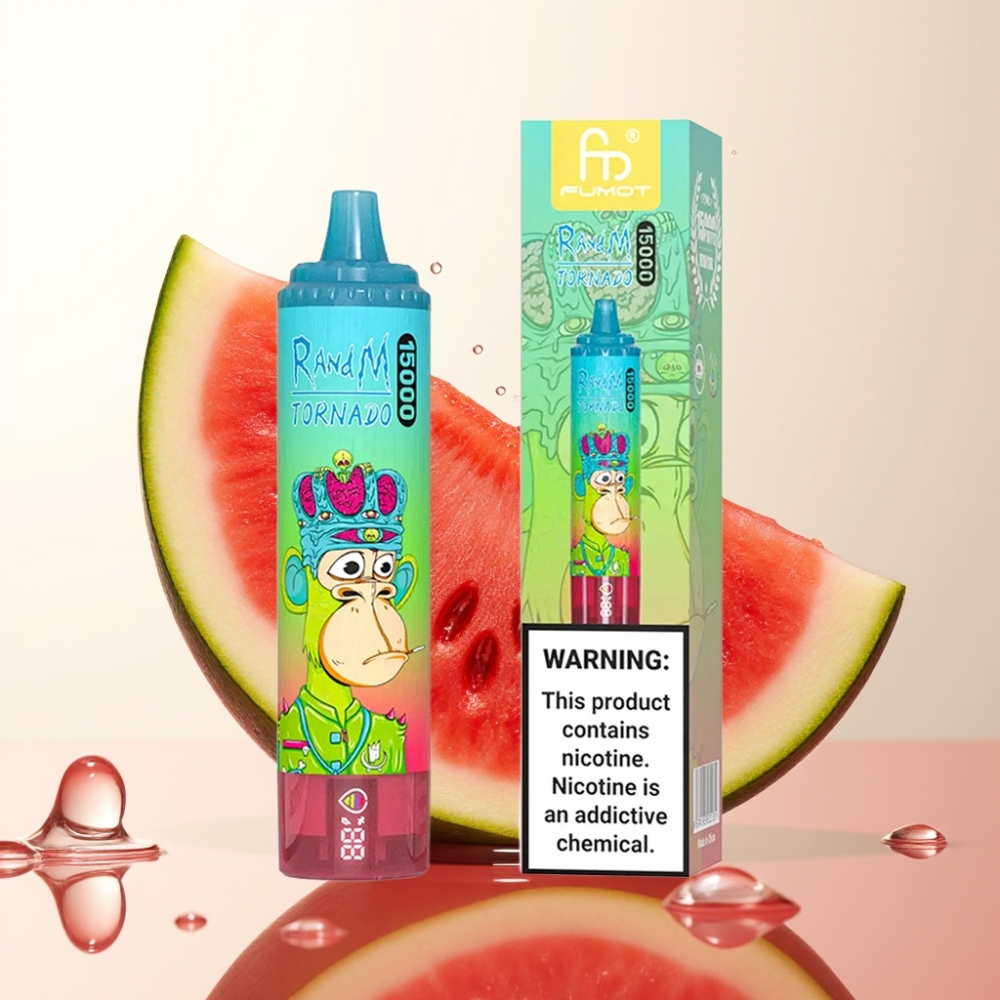 RandM Fumot Tornado 15000 Pufi Enkratna Vape Jagoda Lubenica – 25ml, 850mAh, Mesh Coil, LCD, Type-C