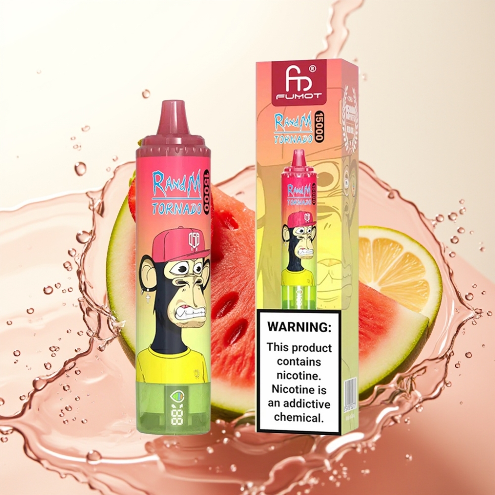 RandM Fumot Tornado 15000 Pufi Enkratna Vape Jagoda Lubenica Limonada - 25ml, 850mAh, Mesh Coil, LCD, Type-C