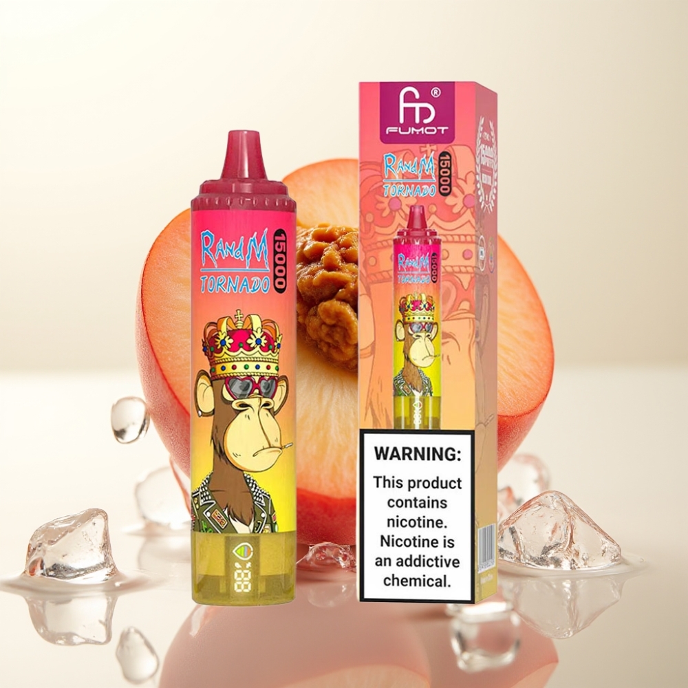 RandM Fumot Tornado 15000 Pufov Enkratna E-cigareta Peach Ice - 25ml, 850mAh, Mesh Coil, LCD, Type-C