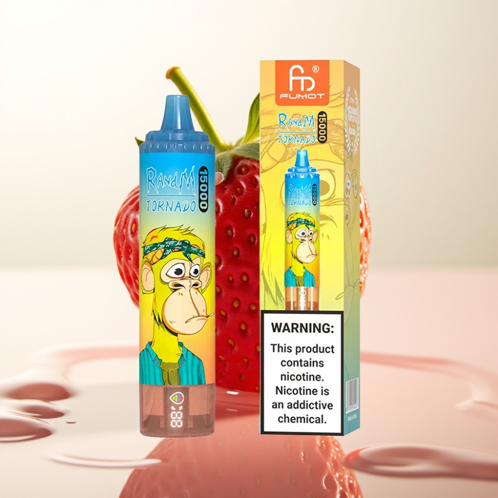 RandM Fumot Tornado 15000 Pufs Enkratna Vape Jagoda – 25ml, 850mAh, Mesh Coil, LCD, Type-C
