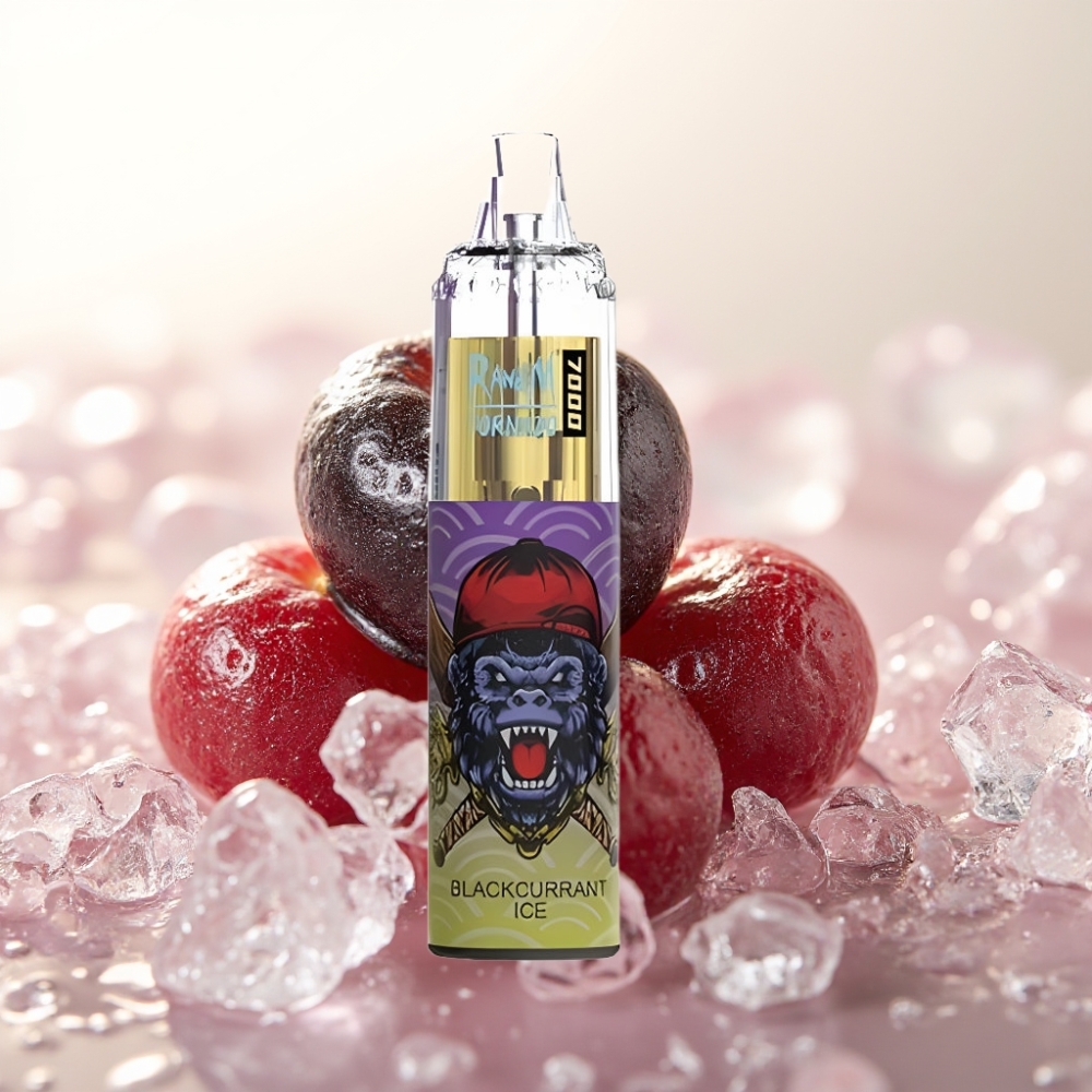 RandM Fumot Tornado 7000 Pufi Enkratna E-cigareta Črni ribez led, 14 ml, 850 mAh, Type-C, RGB, nastavljiv zrak, 0/2/3/5% nikotina