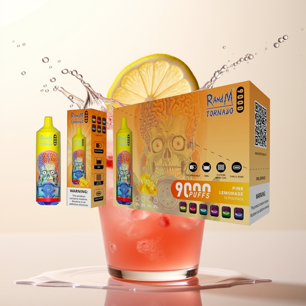 RandM Fumot Tornado 9000 Pufi Disposable Vape Roza Limonada – 9000 Pufov, 850 mAh, 18 mL, Mesh Coil, RGB Display, 54 Okusov