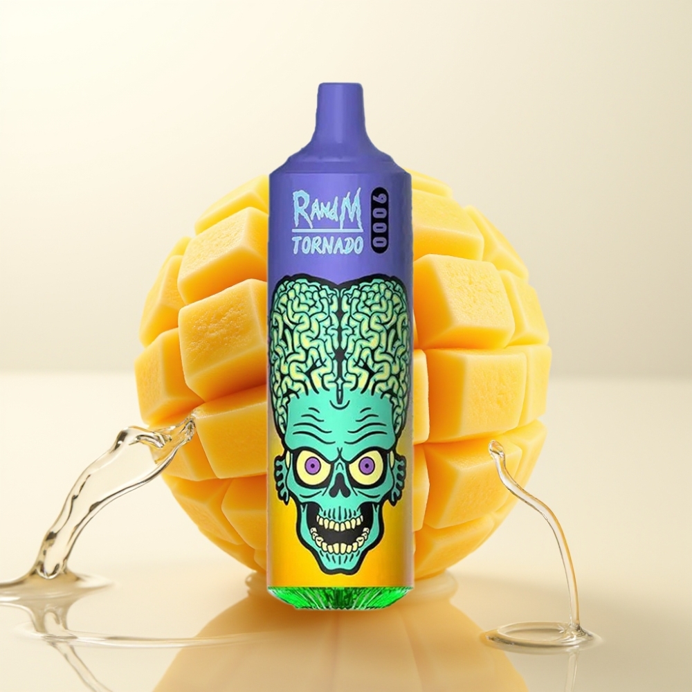 RandM Fumot Tornado 9000 Pufi Dispozabilna Vapa Sladoled Mango – 9000 Pufov, 850 mAh, 18 mL, Mesh Coil, RGB Display, 54 Okusov
