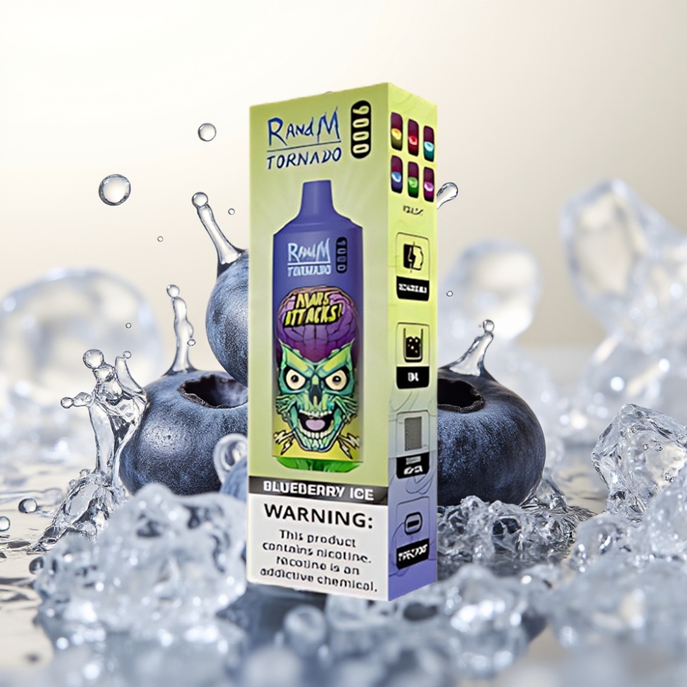RandM Fumot Tornado 9000 Pufi Dispozabilni Vape Borovnica Led z 850 mAh Baterijo, 18 mL E-tekočine, Mesh Coil in RGB Display - 54 Okusov