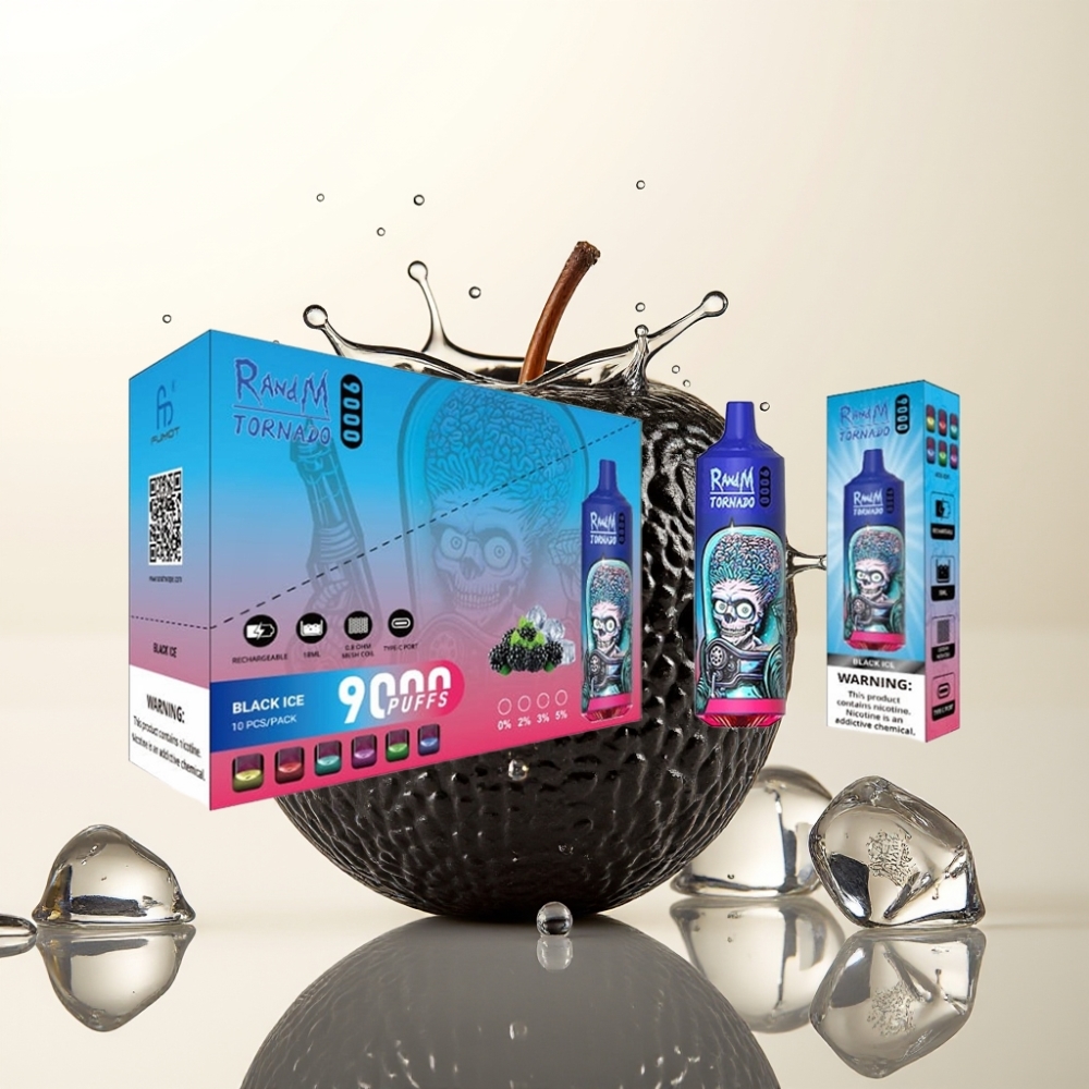 RandM Fumot Tornado 9000 Pufi Enkratna Vape Črni Led z RGB Display, 18 mL, 850 mAh, Mesh Coil, 54 Okusov