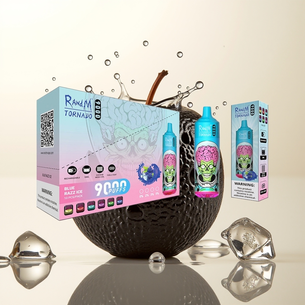 RandM Fumot Tornado 9000 Pufi Enkratna Vape Črni Zmaj Led (Slovenija) - 9000 Pufov, 850 mAh, 18 mL, Mesh Coil, RGB Display, 54 Okusov