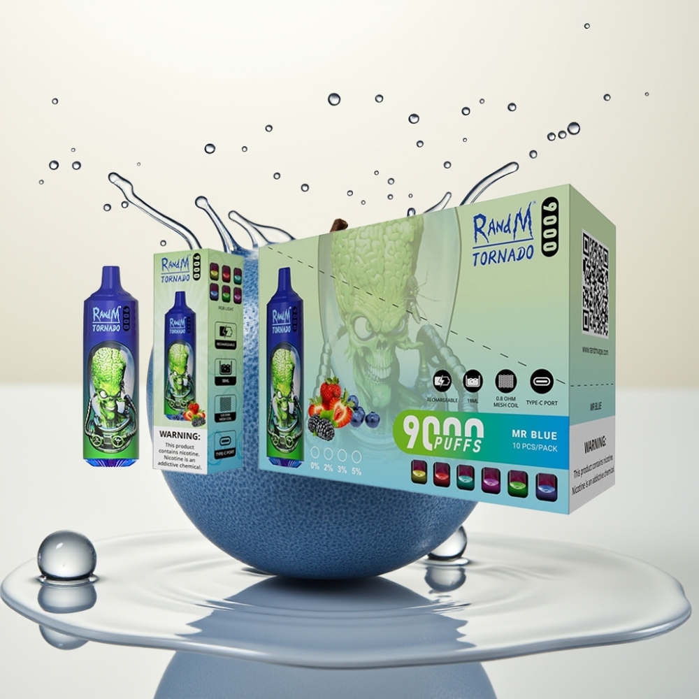 RandM Tornado 9000 Pufi Dispozabilna Vapa Mr Blue – 9000 Pufov, 850 mAh Baterija, 18 mL E-tekočina, Mesh Coil, RGB Display, 54 Okusov