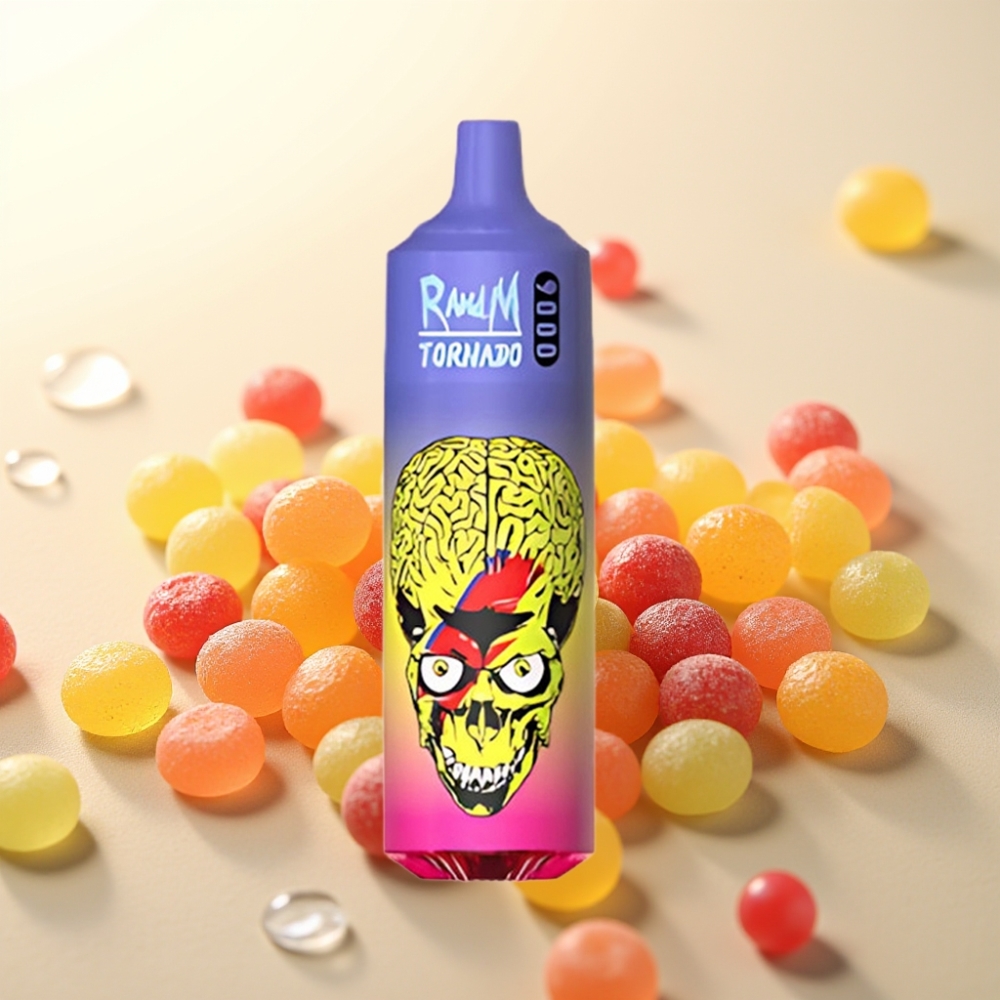 RandM Tornado 9000 Pufi Dispozabilna Vapa Skittles - 54 Okusov, 18 mL E-tekočina, 850 mAh Baterija, Mesh Coil, RGB Display
