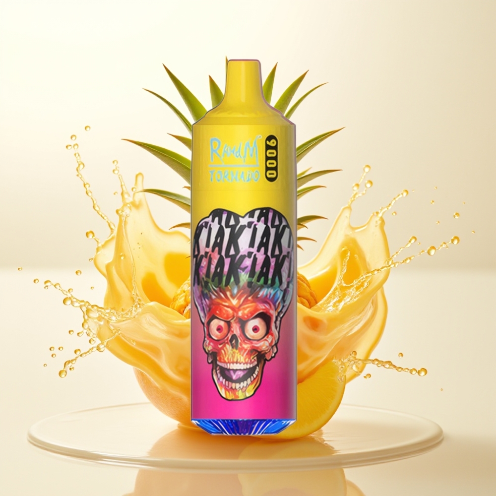 RandM Tornado 9000 Pufi Dispozabilna Vape Briškega Mango-Ananasa (18 mL, 850 mAh, Mrežna Tuljava, RGB Zaslon, 54 Okusov)