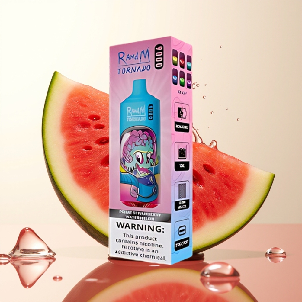 RandM Tornado 9000 Pufi Dispozabilna Vape Prime Jagoda Lubenica – 9000 Pufov, 850 mAh, 18 mL, Mesh Coil, RGB Display, 54 Okusov
