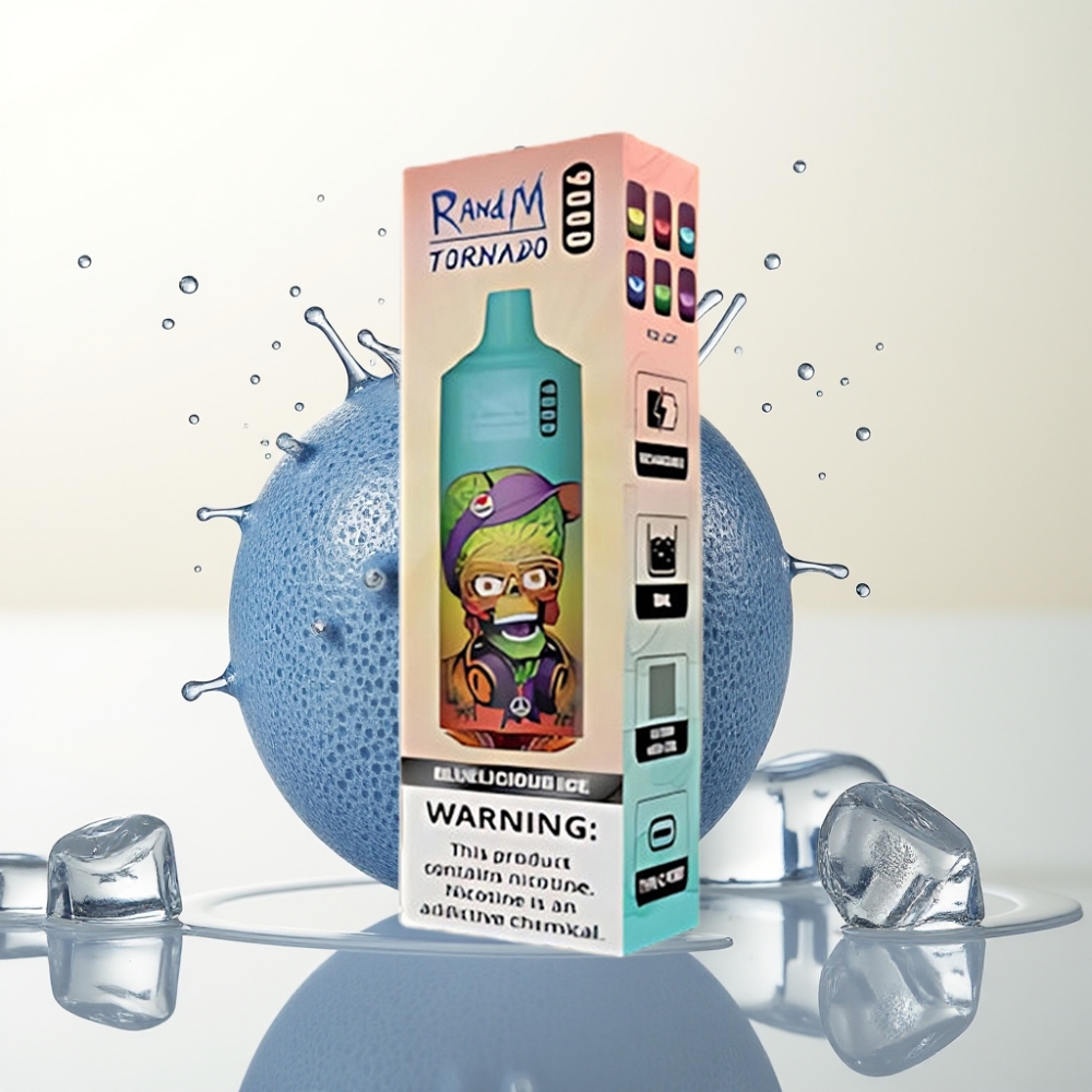 RandM Tornado 9000 Pufi Dispozabilni Vape Bluelicious Ice – 9000 Pufov, 850 mAh Baterija, 18 mL E-tekočina, Mesh Coil, RGB Display, 54 Okusov