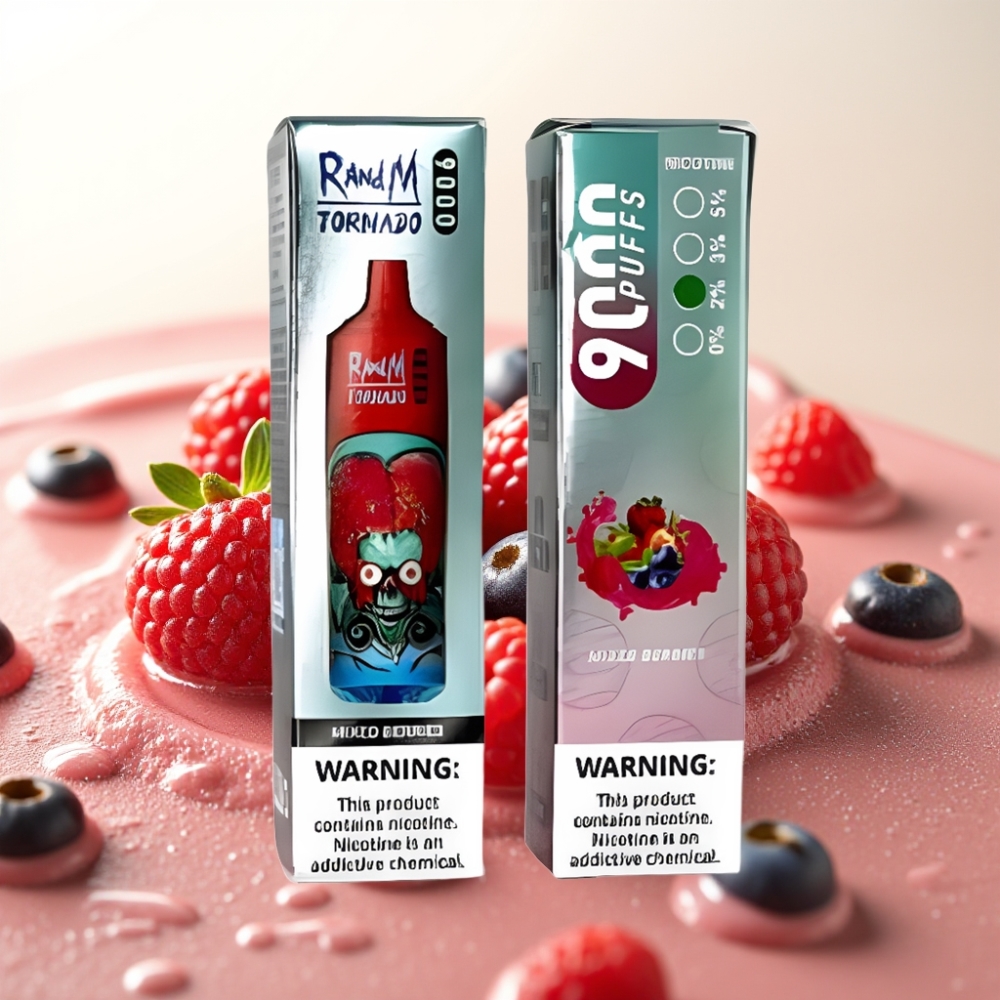 RandM Tornado 9000 Pufi Mehane Jagode E-cigareta z 54 Okusi – 18 mL, 850 mAh, Mesh Coil, RGB Display