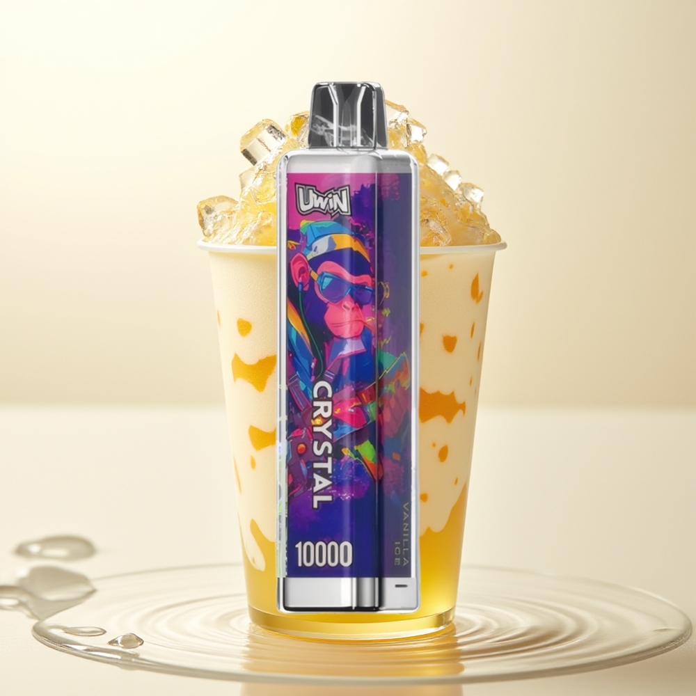 UWIN Crystal 10000 Puff Enkratna E-Cigareta Vanilijev Sladoled – 0%/2%/3%/5% Nikotina, 18ml, 650mAh, RGB Osvetlitev