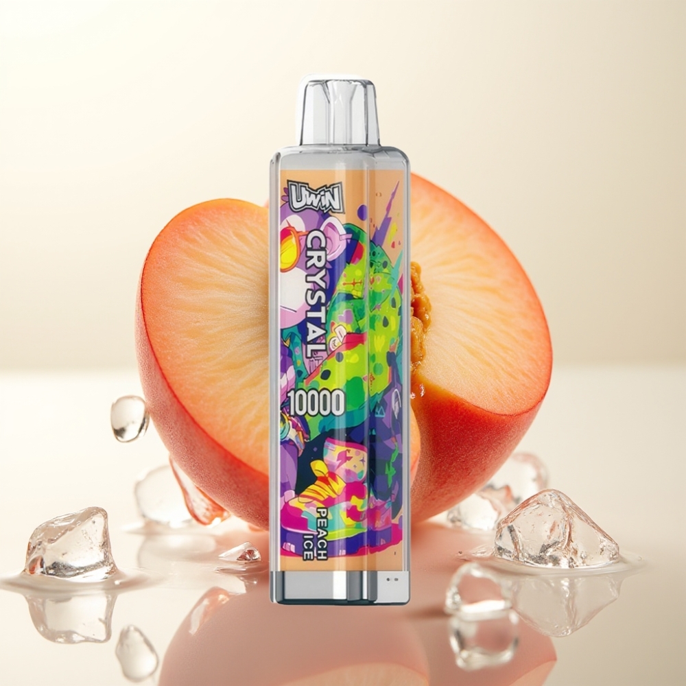 UWIN Crystal 10000 Pufi Enkratna E-cigareta Peach Ice – 18ml, 0.8 Ohm, 650mAh, RGB luči, 0%/2%/3%/5% nikotina