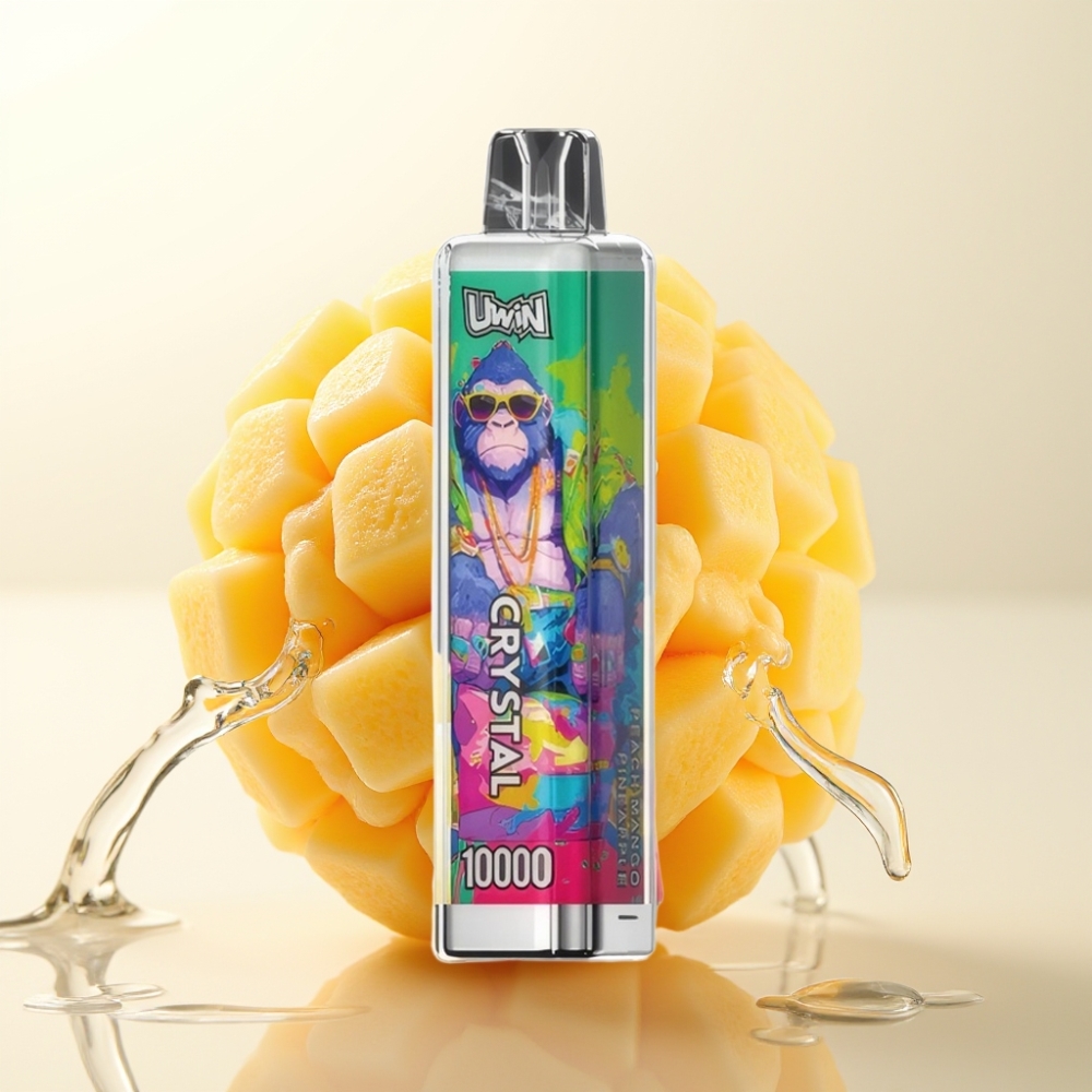 UWIN Crystal 10000 Pufov Enkratna E-cigareta Breskva Mango Ananas - 0%, 2%, 3%, 5% Nikotina, 18ml, 650mAh, Type-C, RGB Osvetlitev